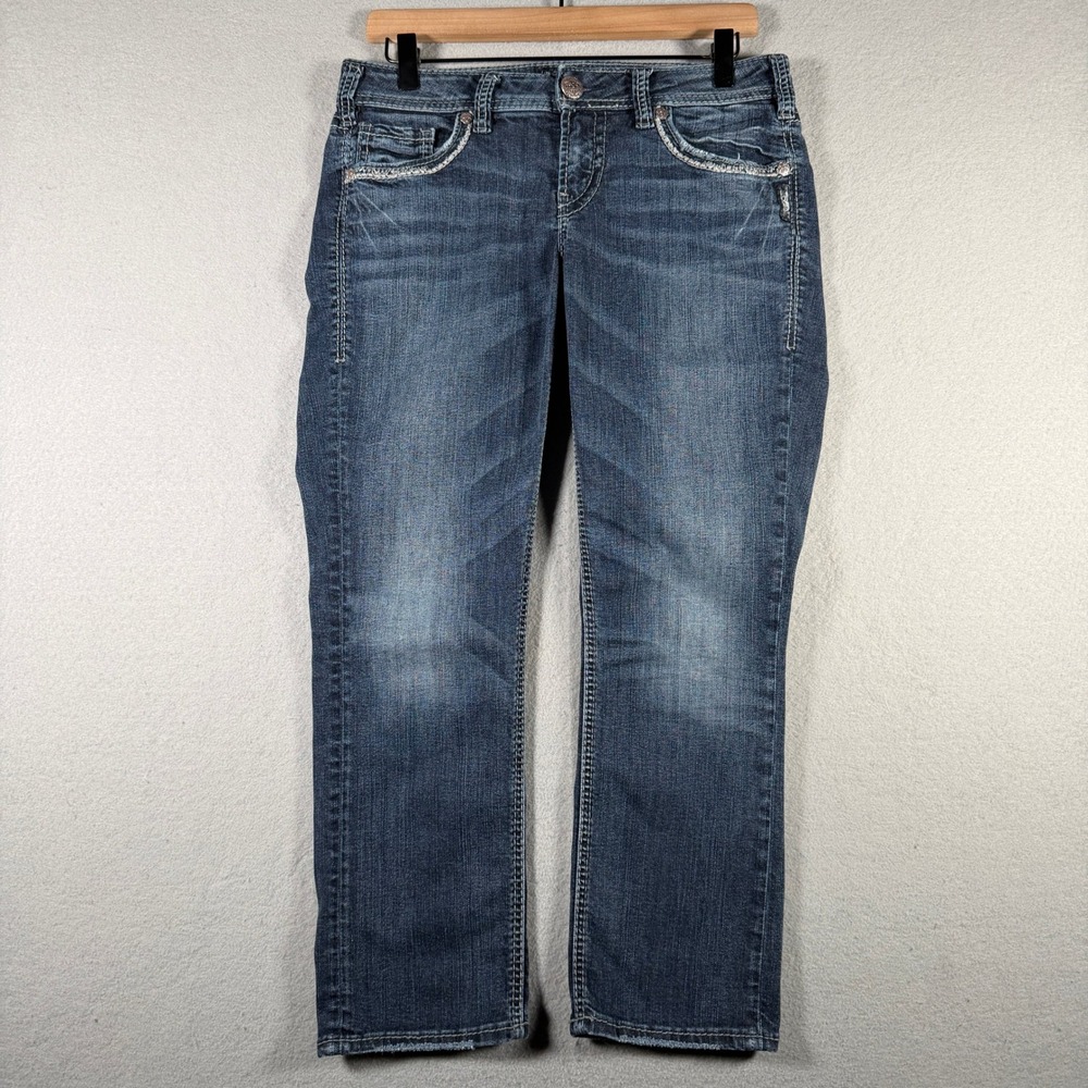 Silver Jeans Co Aiko Mid Capri Dark Wash Fluid Denim W29 L23 L43855SS1389 Blue
